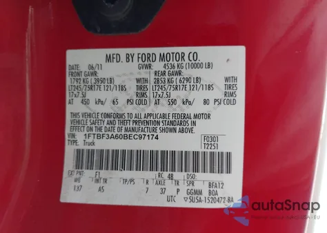 2011 Ford F-350 Xl from USA, damaged, VIN 1FTBF3A60BEC97174